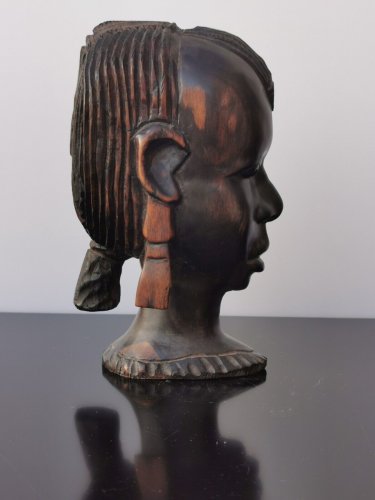 Tribal Hard and Heavy Ebony Wood Carved African Figure Bust Statue Head Maasai