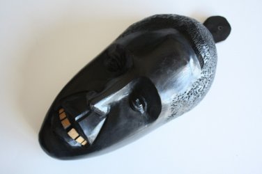 Old Vintage Black African Man with White Teeth Wooden Mask Tribal Primitive Art