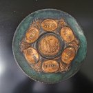 Antique Copper Hand Hammered Enamel Passover Tray Plate Jerusalem Israel Pesach