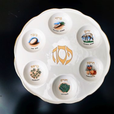 Vintage Porcelain Passover Tray Plate Jerusalem Israel Hand Painted Rare