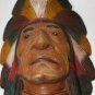 Native American Hand Carved Painted Wood Indian Head Chief Bust Sculpture Statue
