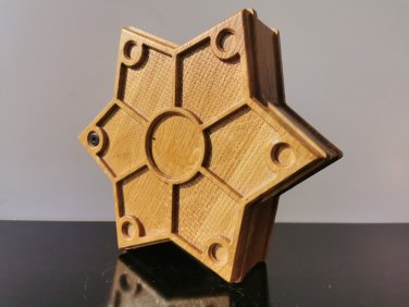 Six Corners Star Wooden Trinket Jewelry Box Hand Made Home Design Rare 10"
