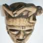 Very Interesting Antique Tribal Hand Carved Wooden Mask w/ Man at Top of Head