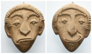 Two Sided Fun and Sad Wooden Mask Wood Art Wall Hanging Home Decor Hand Carved
