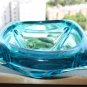 Vintage Murano Hand Blown in Italy Aquamarine Blue Glass Bowl Heavy Ashtray  9"