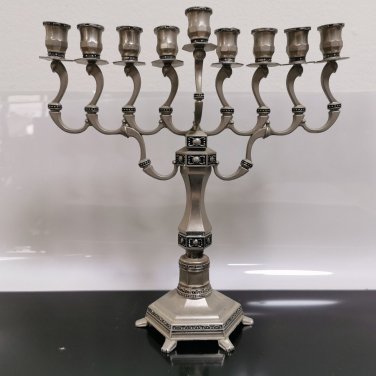 VTG Traditional Antique Style Nickel Hanukkah Menorah