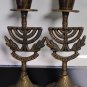 Pair of Menorah Candle Holders with Jerusalem Inscription Israel 60's Holy Land
