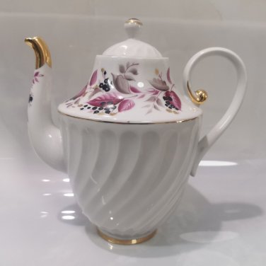 Vintage Large Lomonosov Tea Coffee Pot LFZ Porcelain Floral Wild Berry USSR