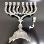 VTG Traditional Antique Style Nickel Hanukkah Menorah Israel Judaica