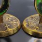 Pair of Brass & Enamel Menorah Candle Holders Israel 60's Holy Land Candlesticks