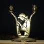 Stylized Modernistic Jewish Israeli 2 Branch Sabbath Solid Brass Candlestick
