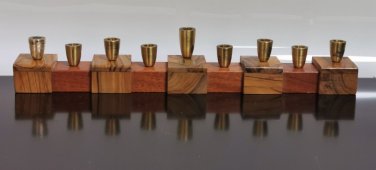 VTG Olive Wood Brass Menorah Designed By Ma Yafith Made In Israel