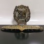Antique 40's Brass Enamel Judaica Hanukkah Menorah Lamp Israel Jerusalem