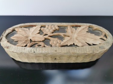 Old Antique Black Forest Hand Carved Grape Wooden Jewelry Trinket Box c. 19th