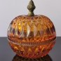 Vintage Amber Indiana Glass Candy Bowl Lidded with Brass Acorn Handle