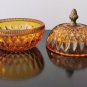 Vintage Amber Indiana Glass Candy Bowl Lidded with Brass Acorn Handle
