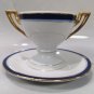 Vintage European Porcelain Cream Soup Cup & Saucer Set White Gold Blue Cobalt
