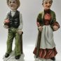 Vintage Fine Bisque Porcelain Figurines Old Country Man and Woman with Fruits