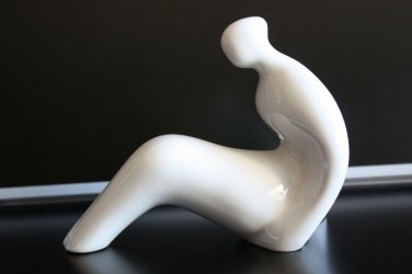 Old Vintage Naaman Israel White Cast Porcelain Large Sitting Woman Figurine 7"