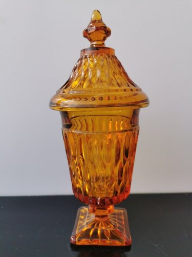 Vintage Amber Indiana Glass Goblet Mt. Vernon Iced Tea Candy Box Jar Lidded