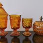 Vintage Amber Indiana Glass Goblet Mt. Vernon Iced Tea Candy Box Jar Lidded