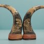 Vintage Pair Chinese Hand Carved Water Buffalo Horn Dragon and Tiger Design