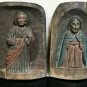 Antique Hand Carved Wood Wall Relief Plaque Panel of Catholic Saint Icon Rare
