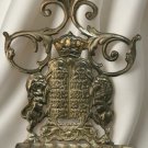 Antique Judaica Oil Hanukkah Menorah Pre 1948 Lions Commandments Wall Hanging