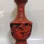 Vintage Chinese Carved Cinnabar Lacquer Black & Red Table Lamp Floral Carvings