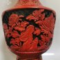 Vintage Chinese Carved Cinnabar Lacquer Black & Red Table Lamp Floral Carvings