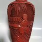 Vintage Chinese Red Cinnabar Lacquer Carved Blue Enamel Vase Cultural Revolution