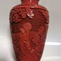 Vintage Chinese Red Cinnabar Lacquer Carved Blue Enamel Vase Cultural Revolution
