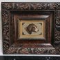 Beautiful Embroidered Dog Head in Massive Hand Carved Antique Wooden Frame