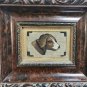 Beautiful Embroidered Dog Head in Massive Hand Carved Antique Wooden Frame