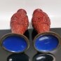 Pair of Antique Chinese Red Cinnabar Lacquer Carved Blue Enamel Vase Peony Flowe