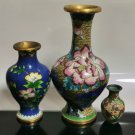 Lot of 3 Vintage Chinese Cloisonne Brass and Enamel Vases with Flowers