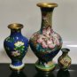 Lot of 3 Vintage Chinese Cloisonne Brass and Enamel Vases with Flowers