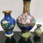Lot of 3 Vintage Chinese Cloisonne Brass and Enamel Vases with Flowers
