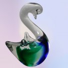 Vintage Murano Glass Bird Swan Hand Blowed Colorful Green Blue and Clear