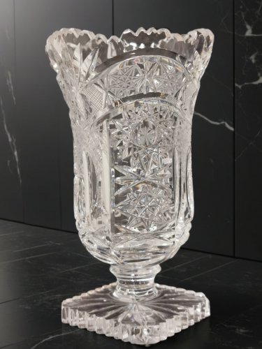 Awesome Soviet USSR Deep Cut Vintage Crystal Glass Footed Vase