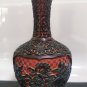 VTG Chinese Carved Cinnabar Lacquer Cabinet Black & Red Vase Floral Carvings