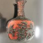 VTG Chinese Carved Cinnabar Lacquer Cabinet Black & Red Vase Floral Carvings