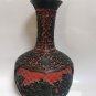 VTG Chinese Carved Cinnabar Lacquer Cabinet Black & Red Vase Floral Carvings