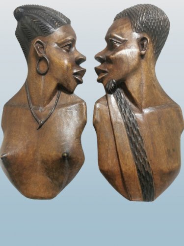 Pair Of Hand Carving Wood Nigeria Wall Hanging Sculptures Figurines Home Decor