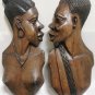 Pair Of Hand Carving Wood Nigeria Wall Hanging Sculptures Figurines Home Decor