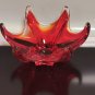 Vintage Murano Italy Red Art Glass Patera Bowl Vase Awesome Artwork Excellent