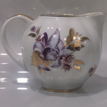 Vintage Imperial Porcelain Lomonosov LFZ Creamer 24k Gold Flowers Handpainted