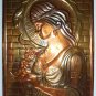 Vintage USSR Chasing Embossed Hammered Copper Wall Plaque Relief Woman w/ Flower