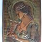 Vintage USSR Chasing Embossed Hammered Copper Wall Plaque Relief Woman w/ Flower