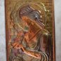 Vintage USSR Chasing Embossed Hammered Copper Wall Plaque Relief Woman w/ Flower